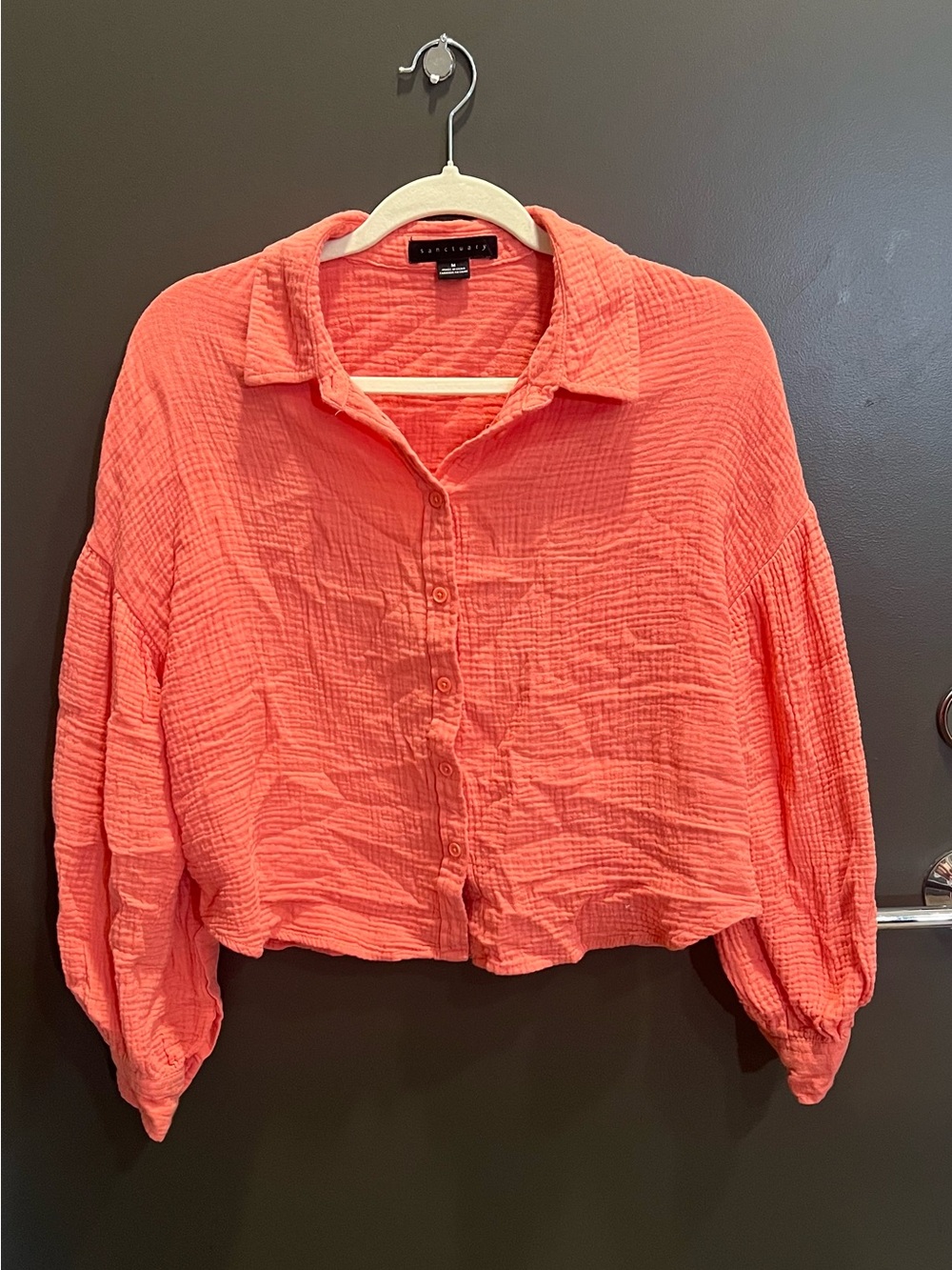 Sanctuary Gauze Cropped Button-Up Blouse – Women’s Medium